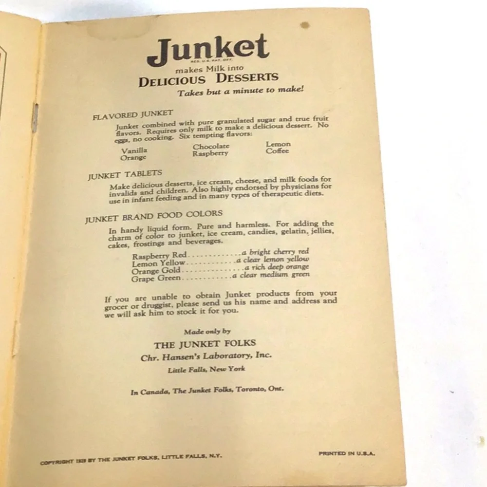 Antique 1923 Junket brand recipe booklet